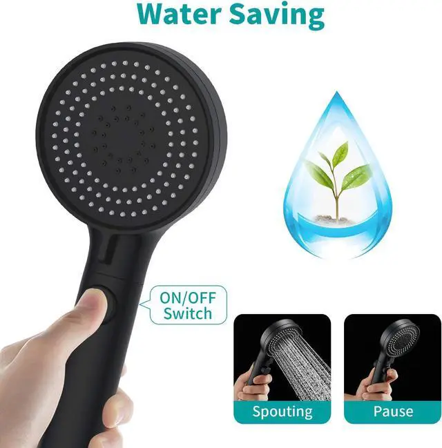 Alt view image 4 of 6 - MIAOHUI Shower Head with Hose and on off Switch, 3 Setting High Pressure Handheld Shower Head, Removable Shower Head with hose, Adjustable Angle Bracket, Low-Reach Wand Holder, Black