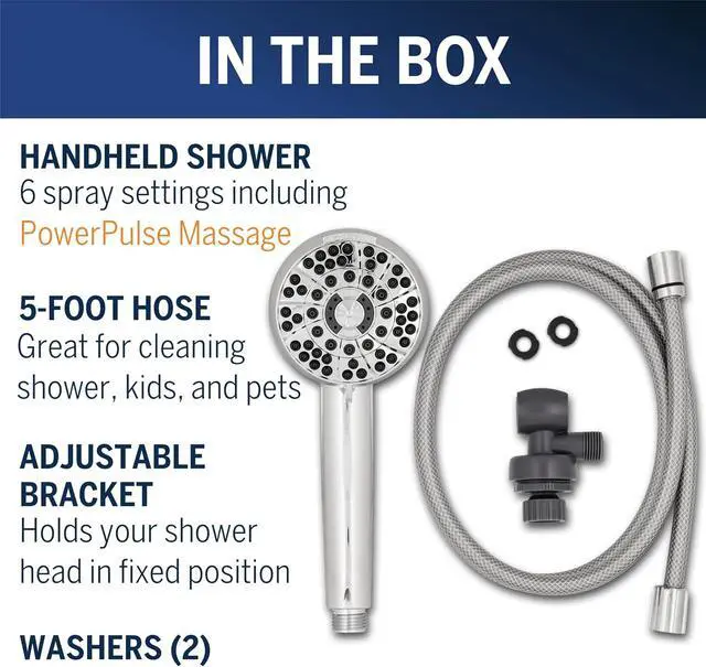 Alt view image 4 of 6 - Waterpik High Pressure Hand Held Shower Head With Hose, PowerPulse Massage 6-Mode, Chrome XAS-643E