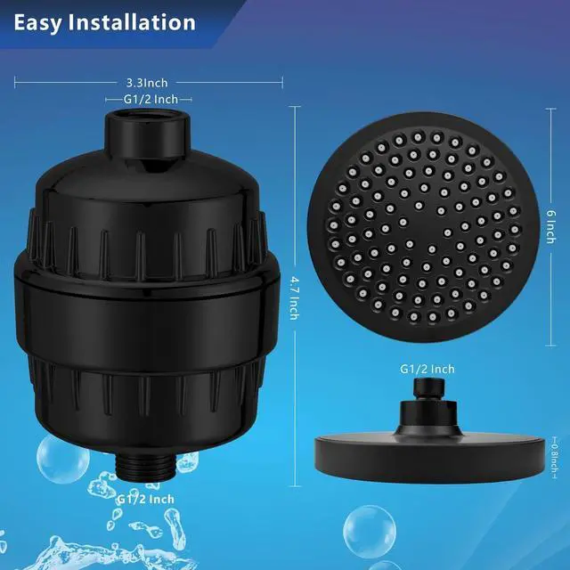 Alt view image 6 of 7 - High Pressure Filtered Shower Head Set, 6 Rain Shower Filter for Hard Water, Universal Round Showerhead 20 Stage Filtration Removes Impurities for Rejuvenated Skin by Eolax, Matte Black