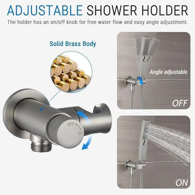 Alt view image 3 of 7 - G-Promise All Metal Handheld Shower Set with 3-Function Showerwand, included Handheld Holder to Control on/off Switch and 70 Inch Tangle-Free Stainless Steel Hose