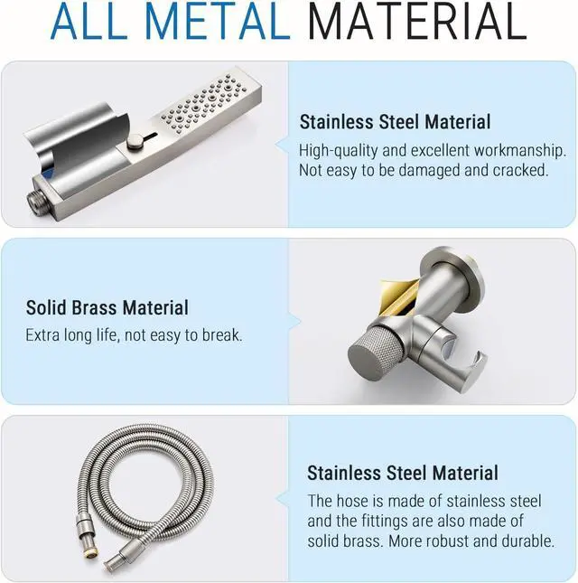 Alt view image 5 of 7 - G-Promise All Metal Handheld Shower Set with 3-Function Showerwand, included Handheld Holder to Control on/off Switch and 70 Inch Tangle-Free Stainless Steel Hose