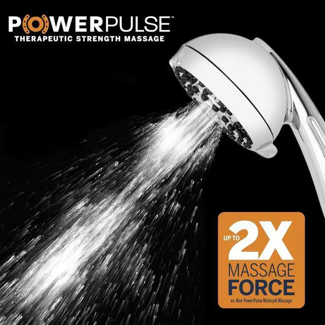 Alt view image 2 of 6 - Waterpik High Pressure Hand Held Shower Head With Hose, PowerPulse Massage 6-Mode, Chrome XAS-643E