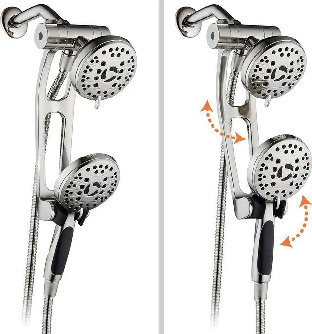 Main image of High Pressure 48-mode Luxury 3-way Combo with Adjustable Extension Arm  Dual Rain & Handheld Shower Head  Extra Long 6 Foot Stainless Steel Hose  All Brushed Nickel Finish  Top US Brand