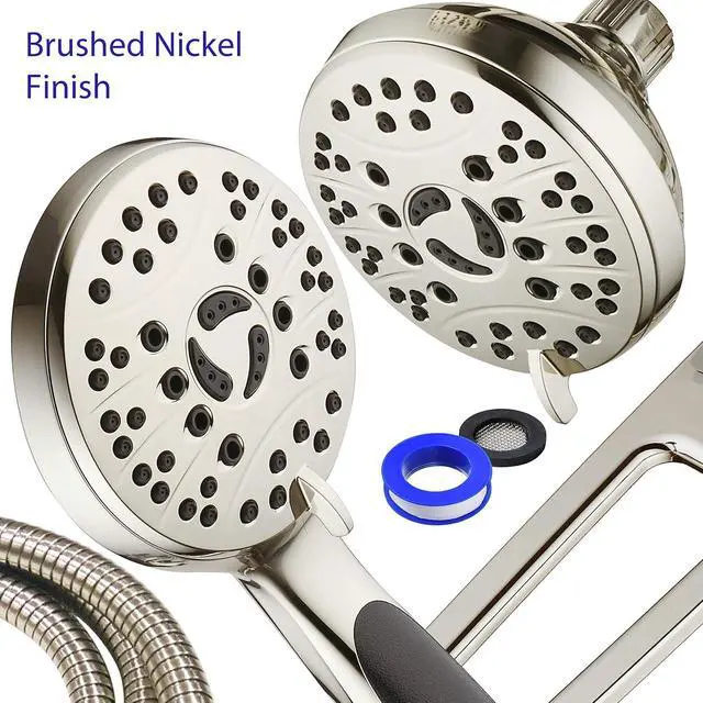 Alt view image 7 of 7 - High Pressure 48-mode Luxury 3-way Combo with Adjustable Extension Arm  Dual Rain & Handheld Shower Head  Extra Long 6 Foot Stainless Steel Hose  All Brushed Nickel Finish  Top US Brand