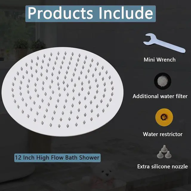Alt view image 4 of 7 - Rain Shower Head, Katezon High Flow Rainfall Showerhead Stainless Steel, Bathroom Waterfall Shower Universal Wall Ceiling Mount (12'', Chrome)