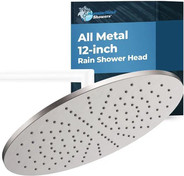 Main image of HammerHead Showers® Solid Metal 12 Inch Rainfall Shower Head, Large Rain Shower Head, 2.5 GPM High Flow Shower Head Optimized for Pressure, Wall-Mounted or Ceiling Rain Shower Head, Brushed Nickel