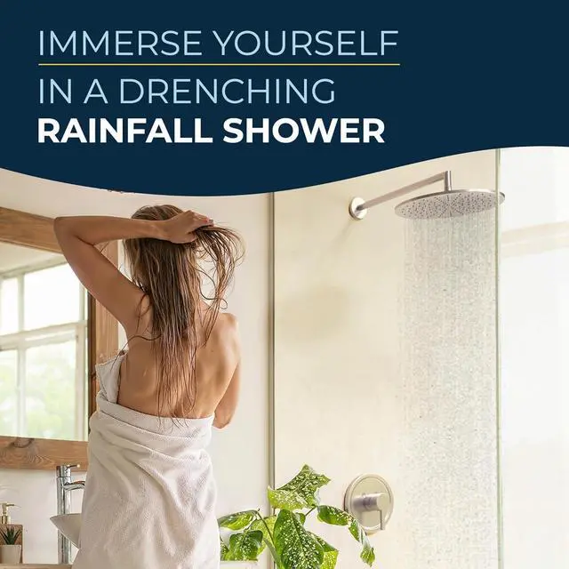 Alt view image 2 of 7 - HammerHead Showers® Solid Metal 12 Inch Rainfall Shower Head, Large Rain Shower Head, 2.5 GPM High Flow Shower Head Optimized for Pressure, Wall-Mounted or Ceiling Rain Shower Head, Brushed Nickel