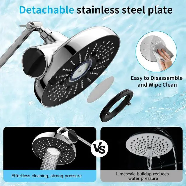 Alt view image 5 of 7 - Filtered Shower Head with Extension Arm - EMBATHER 8 Inch High Output Showrhead with 3 Spray Settings, 18 Stage Filter for Hard Water, 11" Adjustable Arm, Brass Swivel Ball Jiont, Chrom