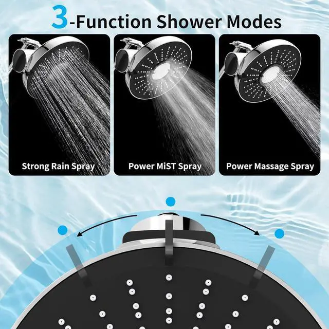Alt view image 6 of 7 - Filtered Shower Head with Extension Arm - EMBATHER 8 Inch High Output Showrhead with 3 Spray Settings, 18 Stage Filter for Hard Water, 11" Adjustable Arm, Brass Swivel Ball Jiont, Chrom