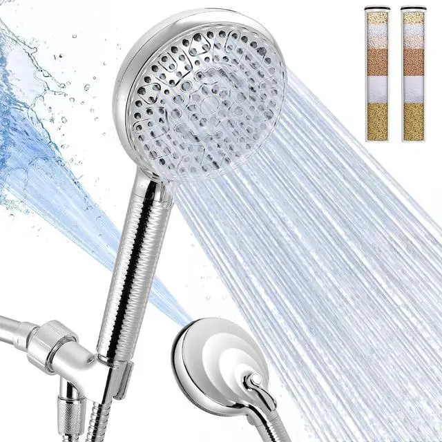 Main image of Filtered Shower Head with Handheld, 8+2 Modes High Pressure with Multi-Stage Filter Beads for Hard Water - Gentle on Skin & Hair, Long Stainless Steel Hose, Overhead Brackets, G1/2 Universal (Chrome)