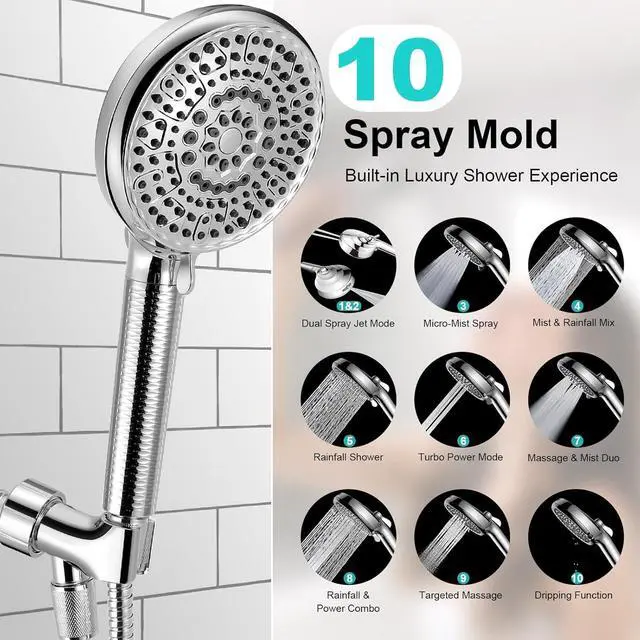 Alt view image 2 of 7 - Filtered Shower Head with Handheld, 8+2 Modes High Pressure with Multi-Stage Filter Beads for Hard Water - Gentle on Skin & Hair, Long Stainless Steel Hose, Overhead Brackets, G1/2 Universal (Chrome)
