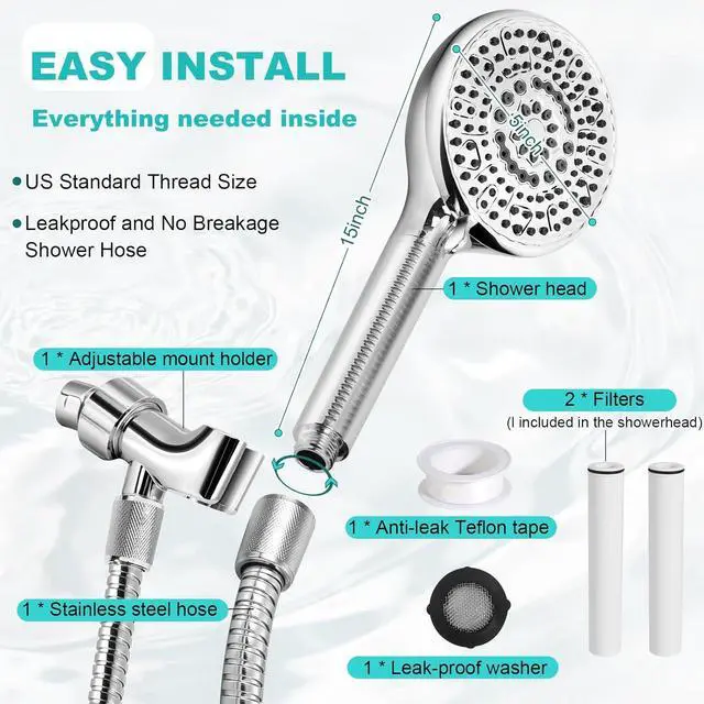 Alt view image 7 of 7 - Filtered Shower Head with Handheld, 8+2 Modes High Pressure with Multi-Stage Filter Beads for Hard Water - Gentle on Skin & Hair, Long Stainless Steel Hose, Overhead Brackets, G1/2 Universal (Chrome)