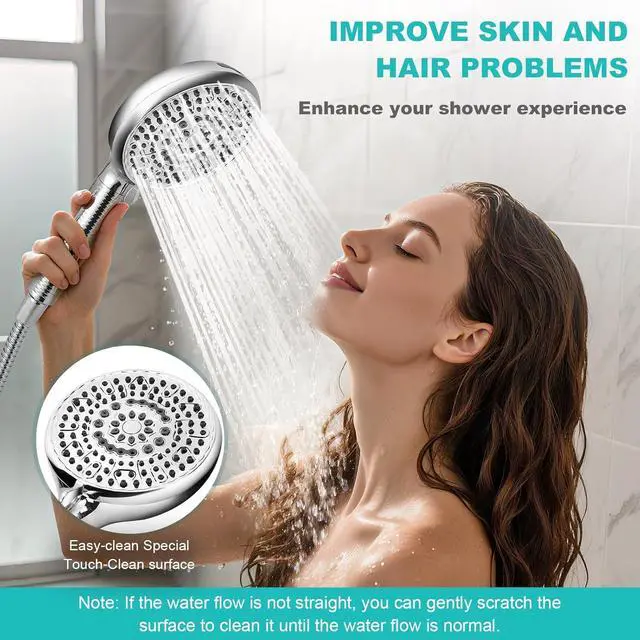Alt view image 6 of 7 - Filtered Shower Head with Handheld, 8+2 Modes High Pressure with Multi-Stage Filter Beads for Hard Water - Gentle on Skin & Hair, Long Stainless Steel Hose, Overhead Brackets, G1/2 Universal (Chrome)