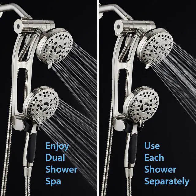 Alt view image 3 of 7 - High Pressure 48-mode Luxury 3-way Combo with Adjustable Extension Arm  Dual Rain & Handheld Shower Head  Extra Long 6 Foot Stainless Steel Hose  All Brushed Nickel Finish  Top US Brand