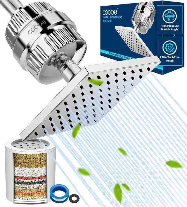 Main image of Cobbe High Pressure Filtered Shower Head Combo, Rain Shower Head with 20 Stage Shower Head Filter for Hard Water - Adjustable Replacement Remove Chlorine and Harmful Substances, Chrome