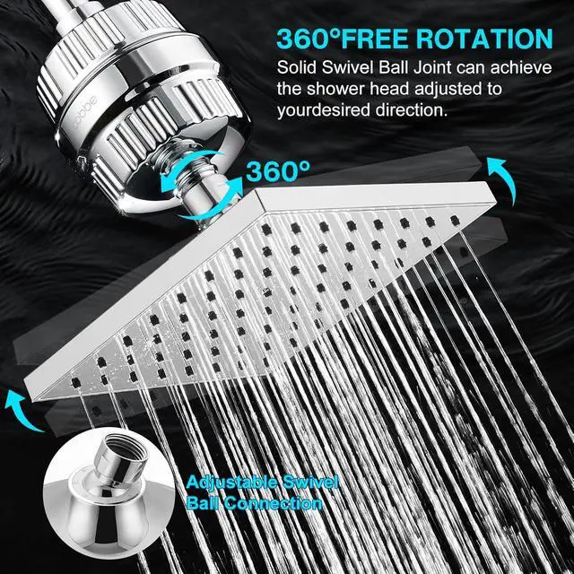 Alt view image 6 of 7 - Cobbe High Pressure Filtered Shower Head Combo, Rain Shower Head with 20 Stage Shower Head Filter for Hard Water - Adjustable Replacement Remove Chlorine and Harmful Substances, Chrome