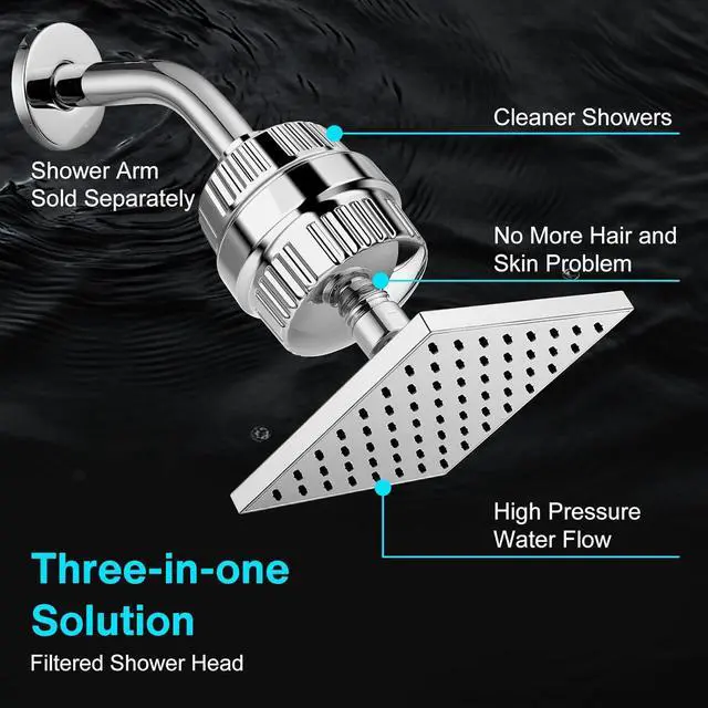 Alt view image 7 of 7 - Cobbe High Pressure Filtered Shower Head Combo, Rain Shower Head with 20 Stage Shower Head Filter for Hard Water - Adjustable Replacement Remove Chlorine and Harmful Substances, Chrome