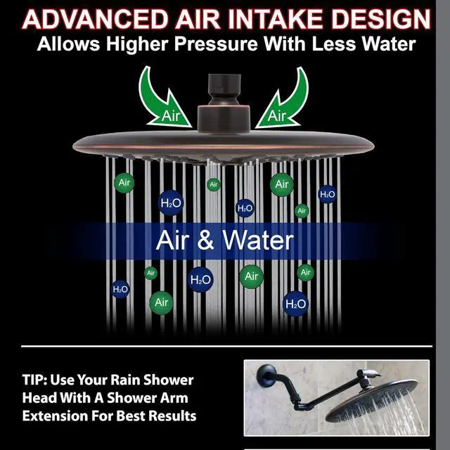 Alt view image 2 of 7 - Rainfall Shower Head Bronze Finish - 9 Inch Large Overhead Rain Showerhead With High Flow Big Waterfall & Luxury Rainshower Heads, 2.5 GPM - Oil-Rubbed Bronze