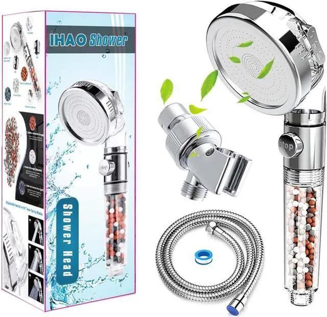 Main image of IHAO Filter Showerhead with Bracket Metal Hose High Pressure Handheld Shower Purifying Hard Water Softener Chlorine Flouride Filter Multi Modes Changeable Shower head Fresh Dry Skin & Hair Loss