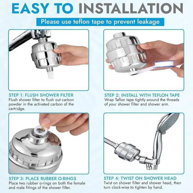 Alt view image 7 of 7 - EVERGLOW 2-Pack Filtered Shower Heads for Hard Water with 2 Vitamin C Cartridges | Removes Chlorine, Heavy Metals, and Toxins | Water Softener for Dry Skin, Eczema, Dandruff | Healthy Hair & Skin Care