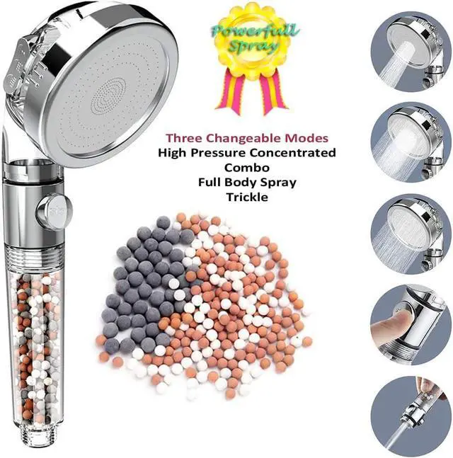 Alt view image 2 of 6 - IHAO Filter Showerhead with Bracket Metal Hose High Pressure Handheld Shower Purifying Hard Water Softener Chlorine Flouride Filter Multi Modes Changeable Shower head Fresh Dry Skin & Hair Loss