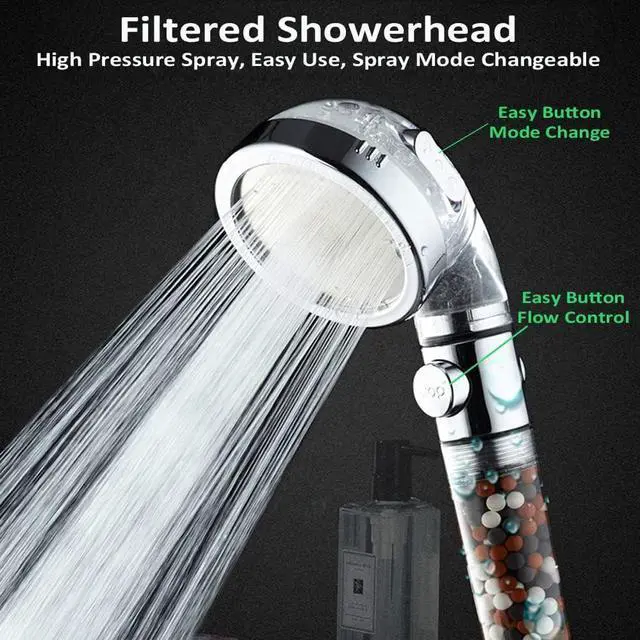 Alt view image 4 of 6 - IHAO Filter Showerhead with Bracket Metal Hose High Pressure Handheld Shower Purifying Hard Water Softener Chlorine Flouride Filter Multi Modes Changeable Shower head Fresh Dry Skin & Hair Loss