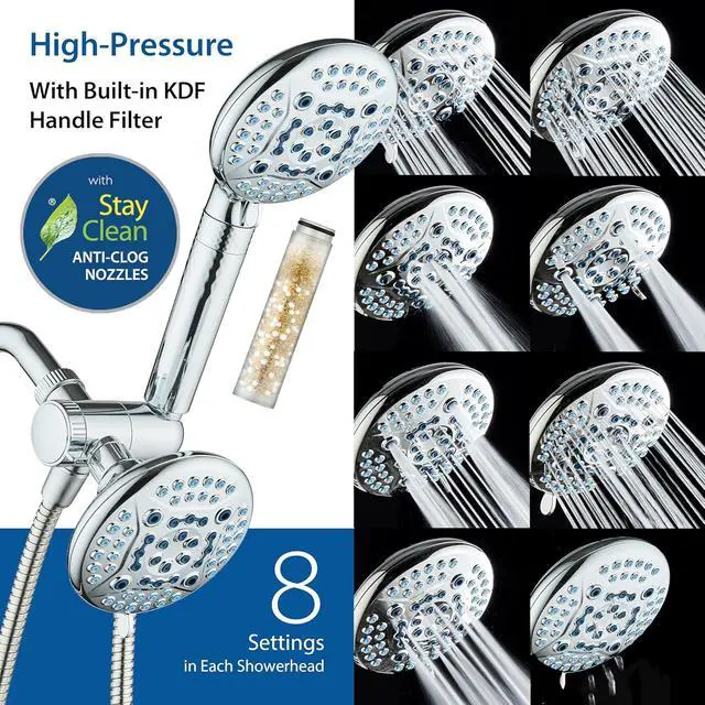 Alt view image 4 of 7 - AquaCare High Pressure 6-way Dual Shower Head Combo with Built-in Filter & Power Wash - Clean Tub, Tile & Pets. Remove Chlorine, Lead & Toxins from Water to Protect Skin, Hair, & Nails. Chrome Finish