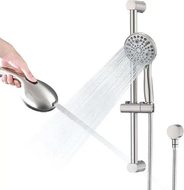 Main image of Hand Shower with Slide Bar, High Pressure 10 Setting Handheld Shower Head, Adjustable Height 24" Slide Bar, Wall Supply Elbow and 6.6ft Extra Long Shower Hose - Brushed Nickel