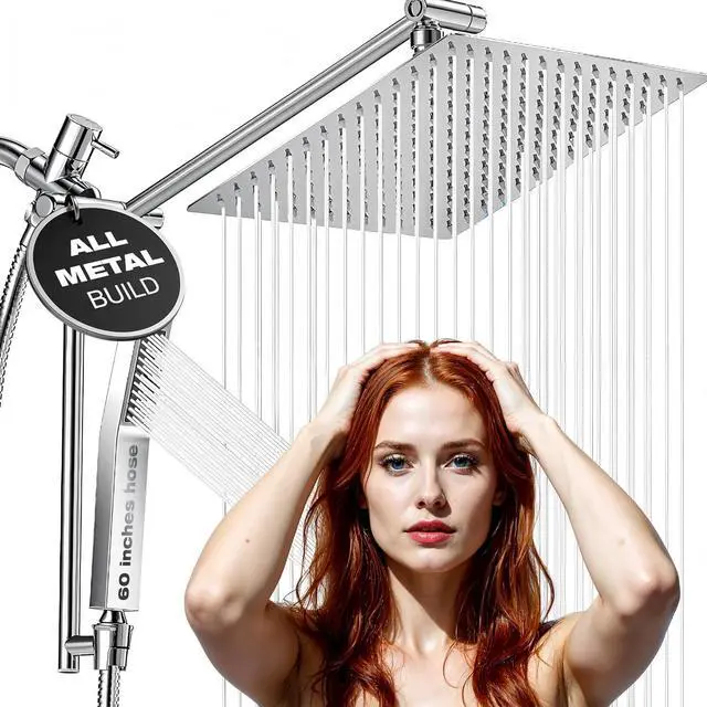 Main image of Rainfall Shower Head with Handheld Combo  All Metal 12" Extra-Large Shower  3 Spray Modes (Rainfall, Handheld, Combined)  German-Engineered, High Pressure, Easy No-Plumber Install