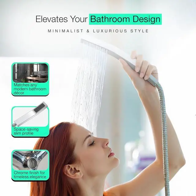 Alt view image 6 of 6 - Rainfall Shower Head with Handheld Combo  All Metal 12" Extra-Large Shower  3 Spray Modes (Rainfall, Handheld, Combined)  German-Engineered, High Pressure, Easy No-Plumber Install