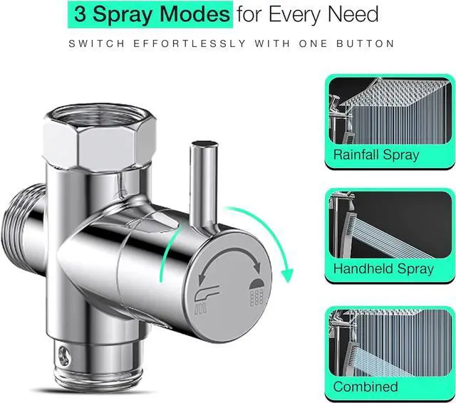 Alt view image 4 of 6 - Rainfall Shower Head with Handheld Combo  All Metal 12" Extra-Large Shower  3 Spray Modes (Rainfall, Handheld, Combined)  German-Engineered, High Pressure, Easy No-Plumber Install