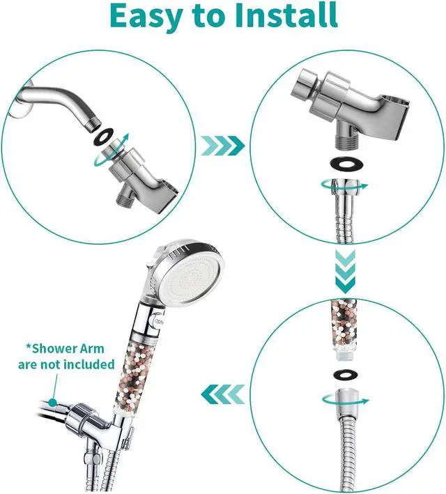 Alt view image 5 of 7 - MIAOHUI Zenbody Shower Head with Filter Beads, 3 Modes Shower Envy Showerhead with On Off Switch, Handheld Eco Water Spa Shower Head with Hose, Adjustable Bracket, Self-adhesive Holder