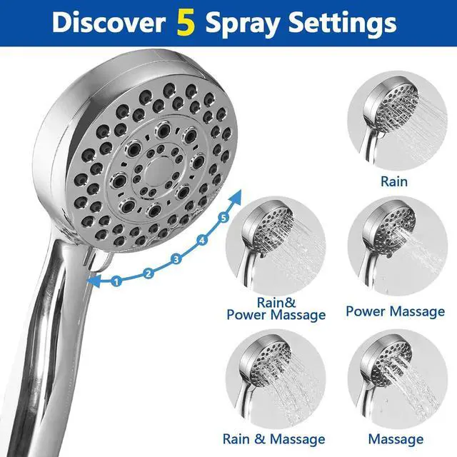 Alt view image 4 of 7 - Double Shower Head for Couple, High Pressure Dual Showerhead, Adjustable Height Shower Rod, 5-Setting Handheld Shower Head, 5-Setting Handheld Shower Head, Chrome