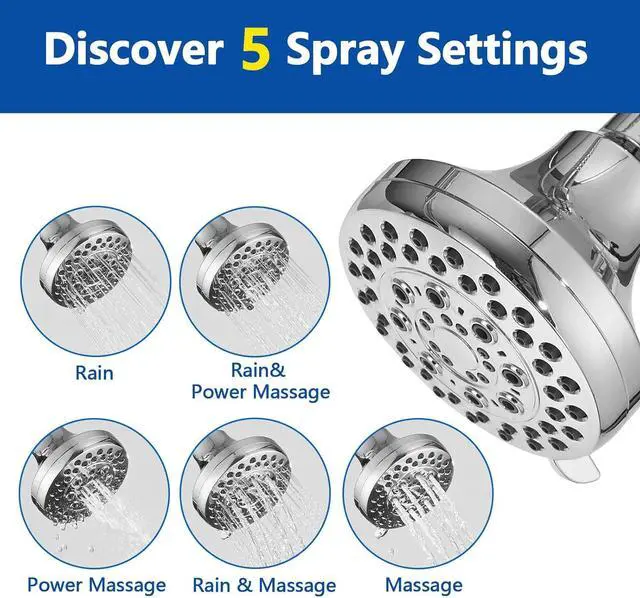 Alt view image 5 of 7 - Double Shower Head for Couple, High Pressure Dual Showerhead, Adjustable Height Shower Rod, 5-Setting Handheld Shower Head, 5-Setting Handheld Shower Head, Chrome