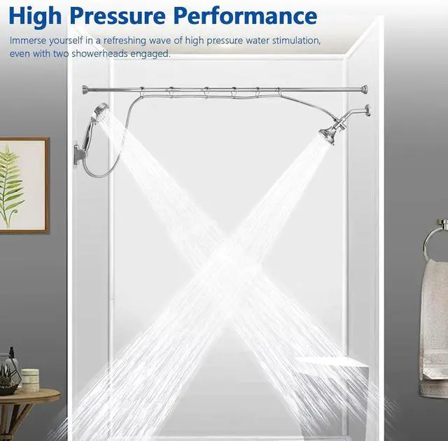 Alt view image 6 of 7 - Double Shower Head for Couple, High Pressure Dual Showerhead, Adjustable Height Shower Rod, 5-Setting Handheld Shower Head, 5-Setting Handheld Shower Head, Chrome