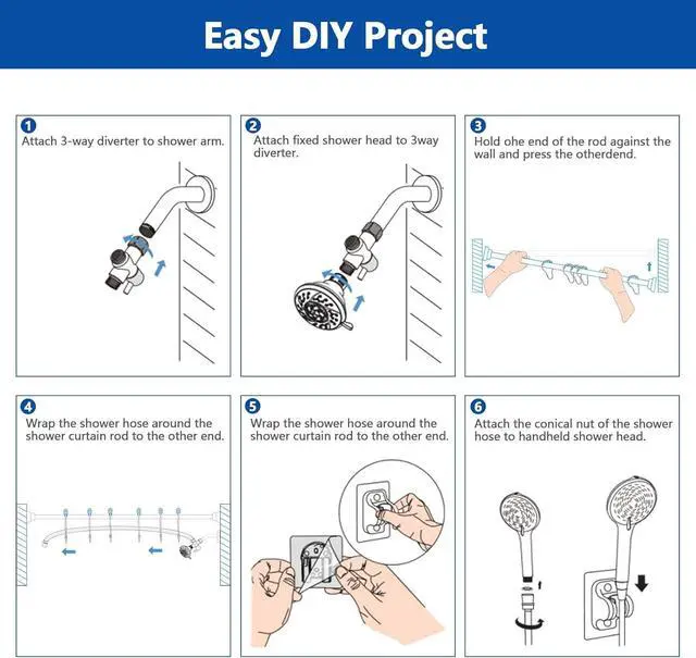 Alt view image 7 of 7 - Double Shower Head for Couple, High Pressure Dual Showerhead, Adjustable Height Shower Rod, 5-Setting Handheld Shower Head, 5-Setting Handheld Shower Head, Chrome