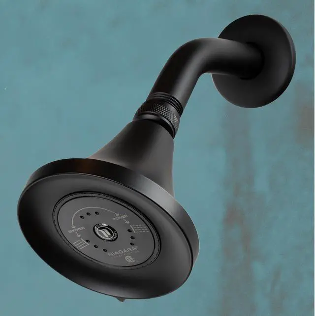 Alt view image 6 of 7 - Niagara Conservation N3915MB Earth Luxe 3-Spray with 1.5 GPM 3.35-in. Wall Mount Adjustable Fixed Shower Head in Matte Black, 1-Pack | Bathroom Shower Head Sprayer with Pressure Compensation