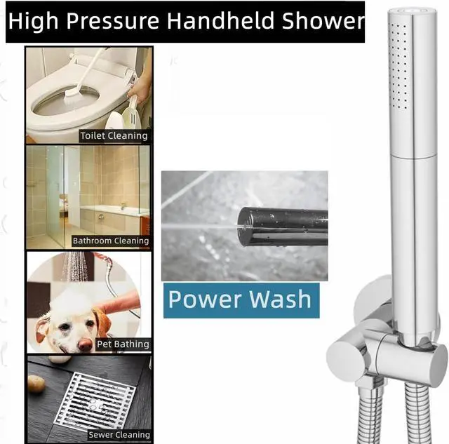 Alt view image 3 of 6 - AYIVG Chrome Finish Round Brass 2 In 1 Function High Pressure Handheld Shower Head Sprayer Hand Shower Wand with 59 Inch Hose For Bathroom Shower System