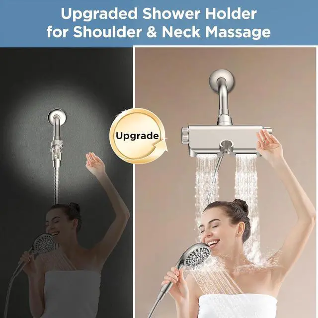 Alt view image 3 of 7 - MakeFit Filtered Shower Head with Handheld Combo Brushed Nickel - Dual 2-in-1 Spa System with Massage Shower Head and 10 Modes Hand Held Showerhead, High Pressure, Buit in Power Wash Mode