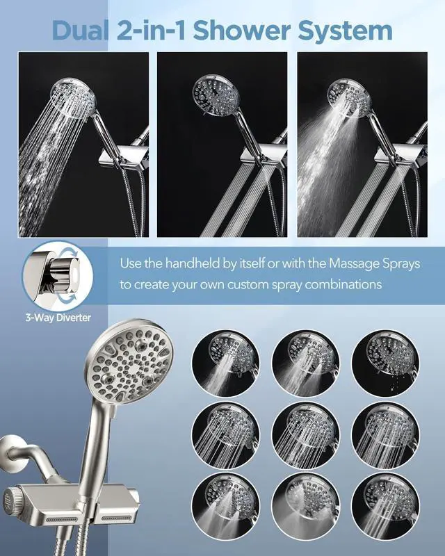 Alt view image 7 of 7 - MakeFit Filtered Shower Head with Handheld Combo Brushed Nickel - Dual 2-in-1 Spa System with Massage Shower Head and 10 Modes Hand Held Showerhead, High Pressure, Buit in Power Wash Mode