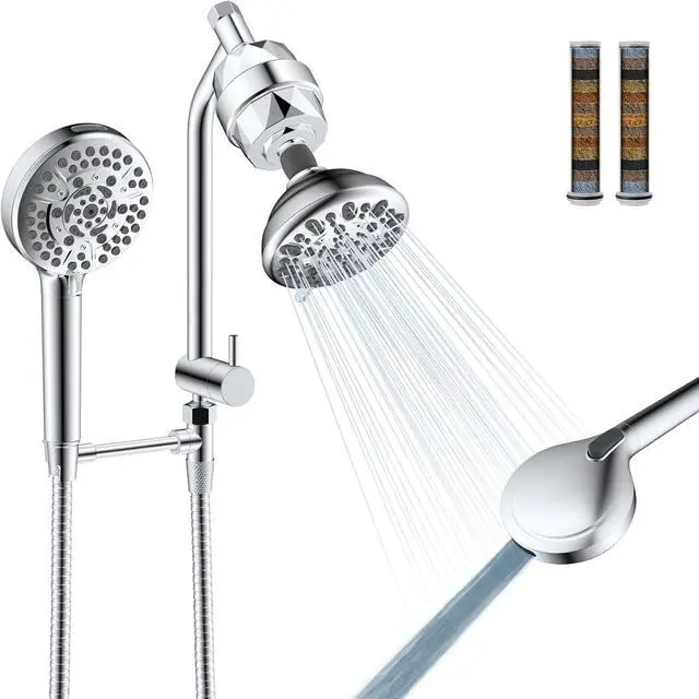 Main image of Filtered Dual Shower Heads with Handheld Spary Combo, 3-Way High Pressure 10 Modes Handheld Shower & 7 Modes Rain Shower Separately or Together, with 20 Stage Shower Filter, Chrome