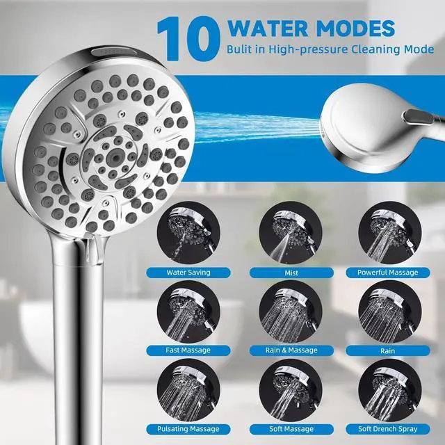 Alt view image 2 of 7 - Filtered Dual Shower Heads with Handheld Spary Combo, 3-Way High Pressure 10 Modes Handheld Shower & 7 Modes Rain Shower Separately or Together, with 20 Stage Shower Filter, Chrome