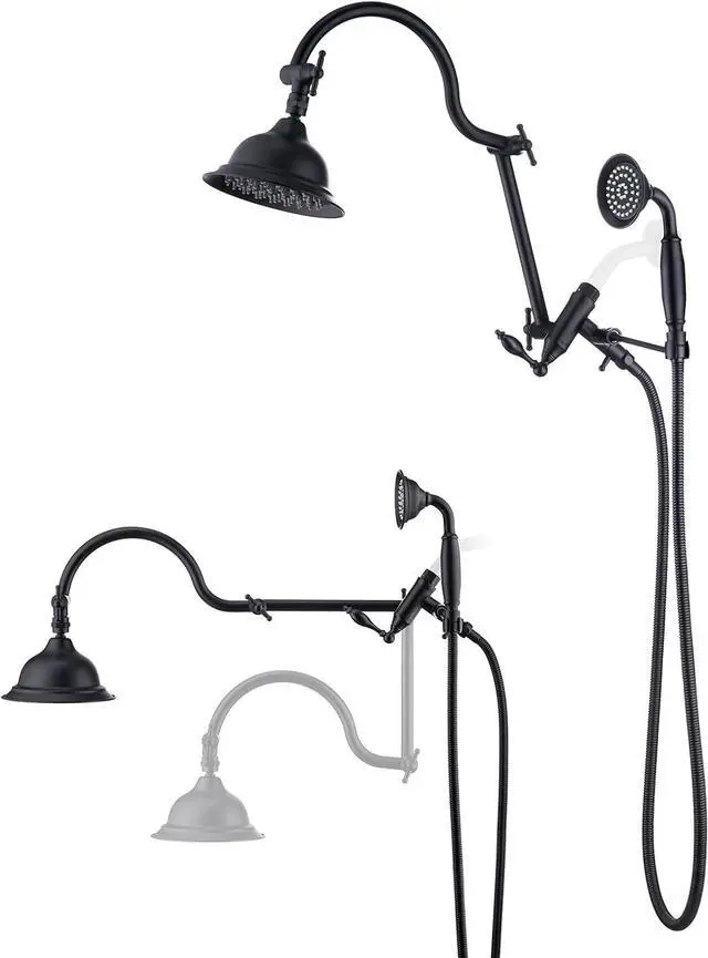 Main image of Bagnolux Solid Brass 6" High Pressure Black Rain Shower Head with Handheld Combo 3.3" Spray, Rainfall Showerhead with 21" Extension Arm - Adjustable Dual Showerhead and 71" Shower Hose