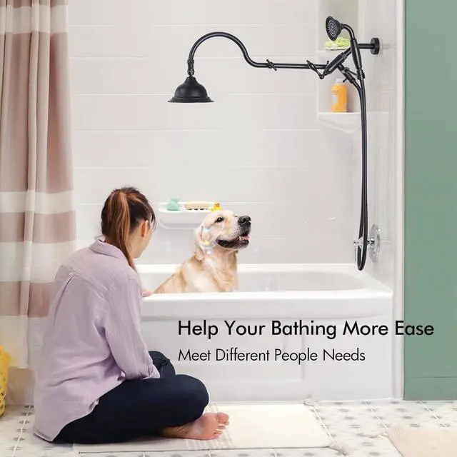Alt view image 2 of 7 - Bagnolux Solid Brass 6" High Pressure Black Rain Shower Head with Handheld Combo 3.3" Spray, Rainfall Showerhead with 21" Extension Arm - Adjustable Dual Showerhead and 71" Shower Hose