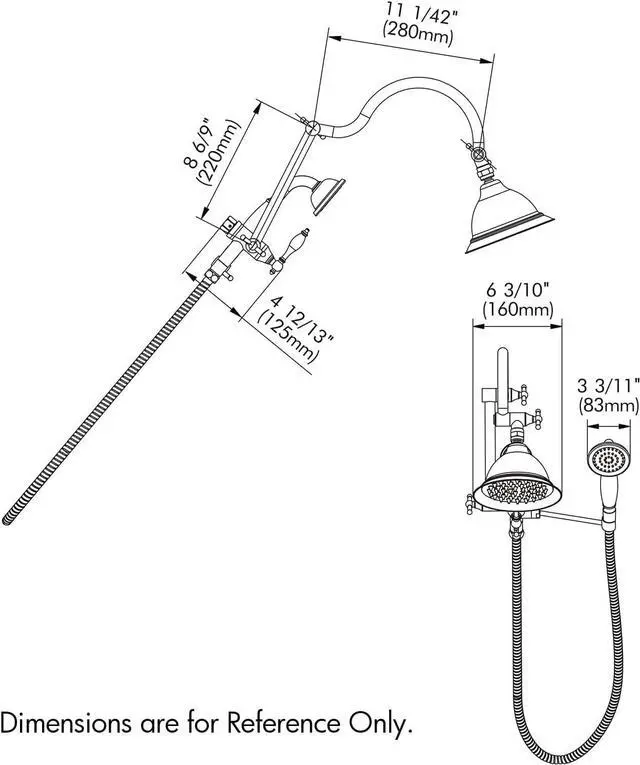 Alt view image 3 of 7 - Bagnolux Solid Brass 6" High Pressure Black Rain Shower Head with Handheld Combo 3.3" Spray, Rainfall Showerhead with 21" Extension Arm - Adjustable Dual Showerhead and 71" Shower Hose