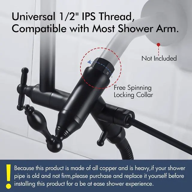Alt view image 7 of 7 - Bagnolux Solid Brass 6" High Pressure Black Rain Shower Head with Handheld Combo 3.3" Spray, Rainfall Showerhead with 21" Extension Arm - Adjustable Dual Showerhead and 71" Shower Hose