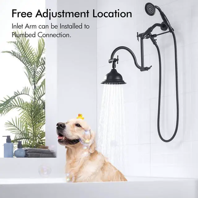 Alt view image 6 of 7 - Bagnolux Solid Brass 6" High Pressure Black Rain Shower Head with Handheld Combo 3.3" Spray, Rainfall Showerhead with 21" Extension Arm - Adjustable Dual Showerhead and 71" Shower Hose