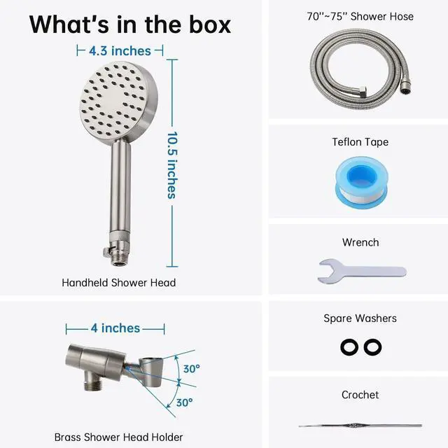 Alt view image 7 of 7 - G-Promise Solid Metal Brushed Nickel Handheld Shower Head With Extra Long Stainless Steel Hose & Water Saving On/Off Pause Valve, Modern Style, 1 Setting, 10 Year Warranty