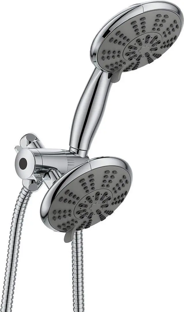 Main image of 5-Inch Anti-Clog High Pressure 3-Way LARGE Dual Shower Head with Handheld Spray - 5-Spray Setting/BRASS CONNECTOR/5 Ft Stainless Steel Hose/All Chrome (SS5450CCP)