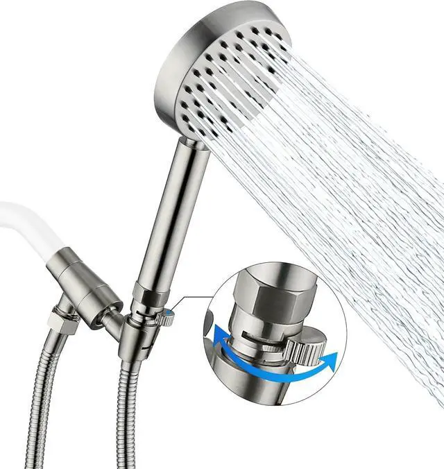 Main image of G-Promise Solid Metal Brushed Nickel Handheld Shower Head With Extra Long Stainless Steel Hose & Water Saving On/Off Pause Valve, Modern Style, 1 Setting, 10 Year Warranty